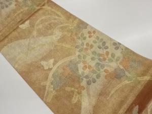 紗 山々に萩・草葉・蝶模様織出し袋帯